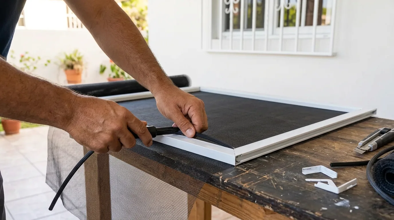 Fabricating a white-framed mesh window screen